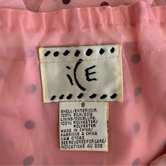 Ice Vintage Pink and Black Polka-Dot Flouncy Silk Skirt, Size 8 - Picture 10 of 10